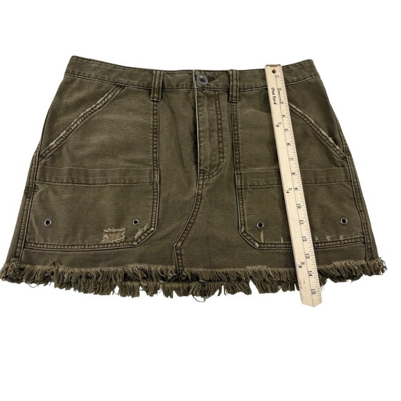 Free People Olive Denim Green Frayed Hem Mini Skirt Size 30 Cotton - Picture 4 of 5
